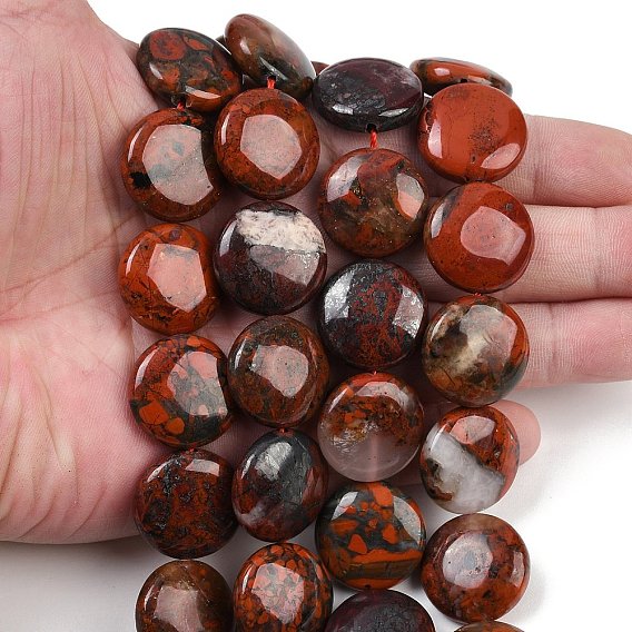 Природные брекчированных яшмы бисер нитей, плоско-круглые