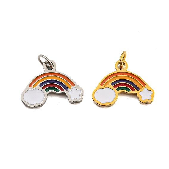 Ion Plating(IP) 304 Stainless Steel Charms, with Enamel and Jump Ring, Rainbow Charm