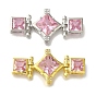 Покрытие стойки латунь микро паве застежка из циркония, со стеклянными стразами, без свинца и без кадмия, долговечный, розовые, ромб