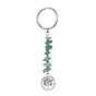 8Pcs Tree of Life Tibetan Style Alloy Pendant Keychains, with Natural Gemstone Chip Beads and Iron Split Key Rings