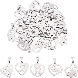30Pcs 5 Style 304 Stainless Steel Pendants, Heart