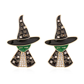 Vintage Gothic Witch Earrings with Alloy and Rhinestones for Halloween Costume Party