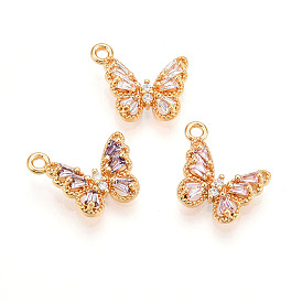 Латунные микро проложить кубического циркония прелести, бабочка, долговечный, без никеля , реальный 18 k позолоченный