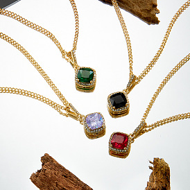 Chic Gemstone Pendant Sweater Chain with 14K Gold Plating and Zirconia Stones