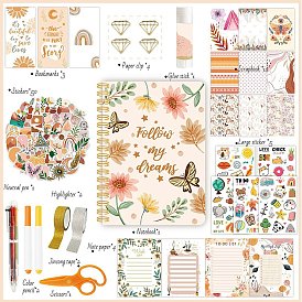 Bohemian Journal Set, Including Notebook, Stickers, Decorative Tape, Pens, Scissor, for DIY Scrapbook