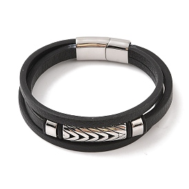 Microfiber Leather Multi-strand Bracelets, 304 Stainless Steel Arrow Bracelets for Men