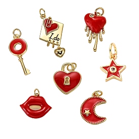 7Pcs 7 Style Brass Enamel Pendants, with Clear Cubic Zirconia, Long-Lasting Plated, Real 18K Gold Plated, Mixed Shapes