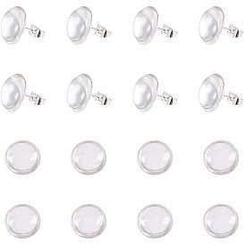 DIY Jewelry Making, with Brass Stud Earring Cabochon Settings and Clear Glass Cabochons, Flat Round
