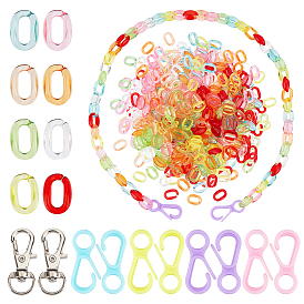 PandaHall Elite 228pcs 12 style Transparent Acrylic Linking Rings, Quick Link Connectors, for Cable Chains Making, Alloy Swivel Lobster Claw Clasps