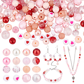 480Pcs 16 Style Transparent & Opaque & Spray Painted Acrylic Beads, Flat Round with Heart & Round
