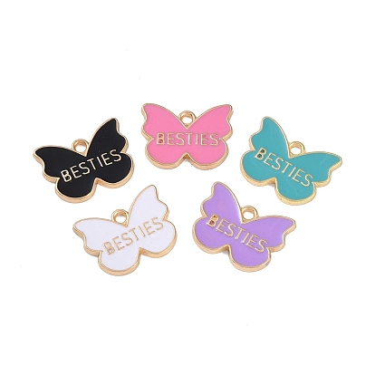 Подвески из эмали и сплава, без кадмия и без свинца, золотые, Бабочка со словом Besties Charm