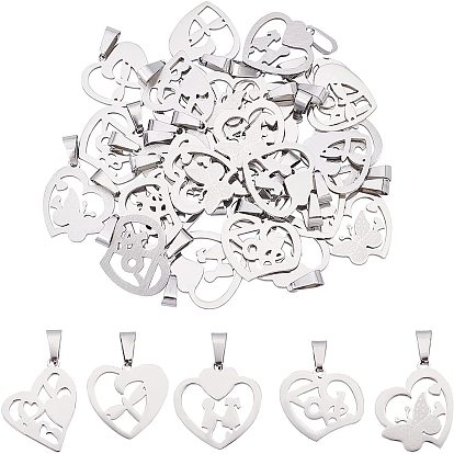 30Pcs 5 Style 304 Stainless Steel Pendants, Heart