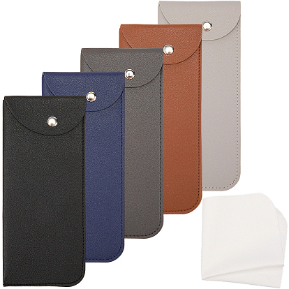 5шт 5 цвета прямоугольник футляр для очков из искусственной кожи, переносной вставной чехол для солнцезащитных очков, с тканью для чистки очков из замшевого волокна 1pc