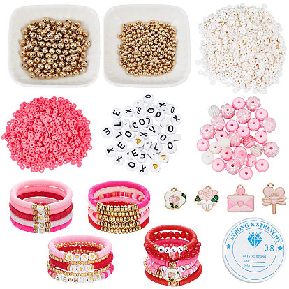 Наборы для изготовления браслетов своими руками ко Дню святого Валентина, включает 3000 шт 2 цвета бусины из полимерной глины ручной работы, 440шт. 3 стили пластиковых разделителей для шариков CCB, 20 шт 4 стили подвески из сплава эмали