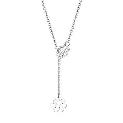 Stainless Steel Lariat Necklaces, Dog Paw Print
