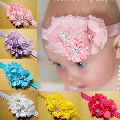 Elastic Child Headbands for Girls, Hair Accessories, with Lace Flower and ABS Imitation Pearl, Handsewn