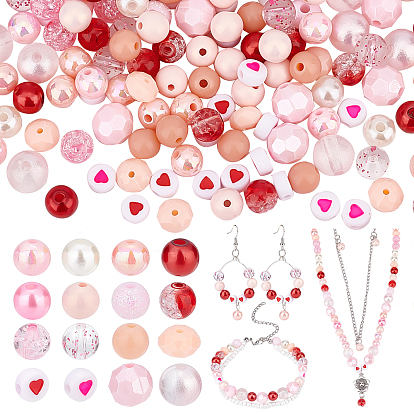480Pcs 16 Style Transparent & Opaque & Spray Painted Acrylic Beads, Flat Round with Heart & Round