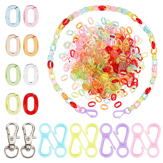 228pcs 12 style Transparent Acrylic Linking Rings, Quick Link Connectors, for Cable Chains Making, Alloy Swivel Lobster Claw Clasps
