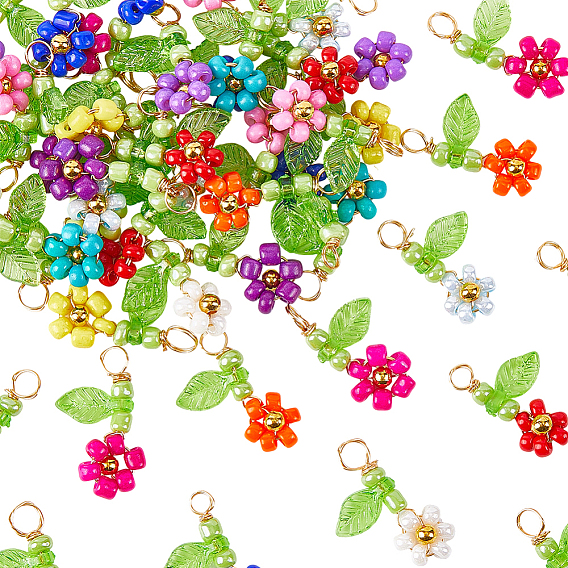 60шт. бисер бисерные подвески, с подвесками в виде акриловых листьев, цветок