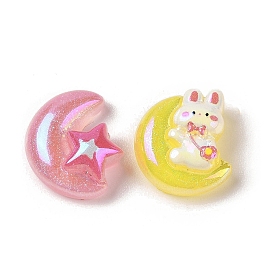 Glitter Plated Resin Cabochons, Moon