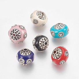 Индонезийские бусины ручной работы, со сплавочной фурнитурой и стразами, рондель