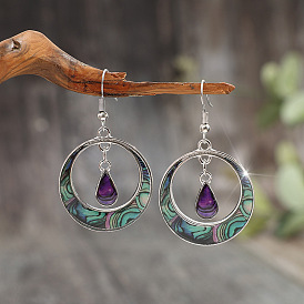 Серьги-подвески из цинкового сплава в богемном стиле, плоский круг со слезой, платина