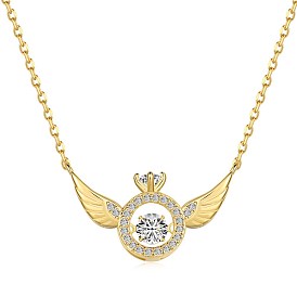 925 Sterling Silver Pendant Necklaces, Micro Pave Clear Cubic Zirconia, Wings