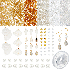 Наборы для изготовления эластичных браслетов своими руками, в том числе подвески из натуральных ракушек, Стеклянные жемчужные бусины, Бисер из стекла , эластичная нить