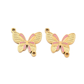 Ion Plating(IP) 304 Stainless Steel Connector Charms, with Hot Pink Enamel, Butterfly Links