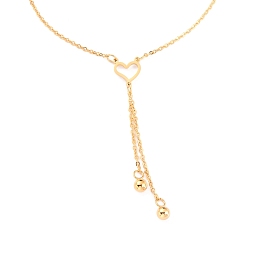304 Stainless Steel Lariat Necklaces, Pendant Necklaces, with Lobster Claw Clasps, Heart & Round