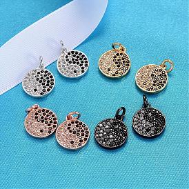 Flat Round Brass Micro Pave AAA Cubic Zirconia Pendants, Cadmium Free & Nickel Free & Lead Free, 14x12x2mm, Hole: 3mm