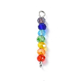 Electroplated Colorful Faceted Glass Rondelle Beaded Connector Charms, Chakra Links with 304 Stainless Steel Double Loops
