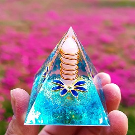 Orgonite Pyramid Resin Energy Generators, Reiki Natural Rose Quartz Chips Inside for Home Office Desk Decoration