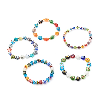 Handmade Millefiori Lampwork Beads Stretch Bracelets for Teen Girl Women