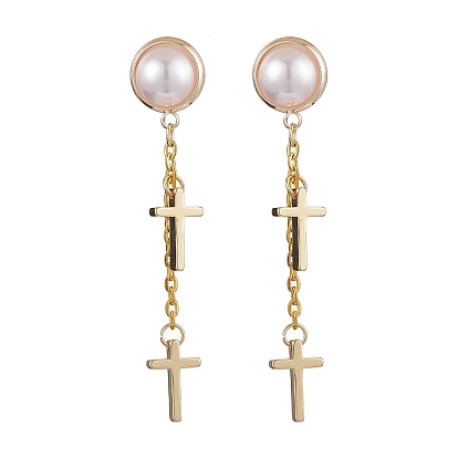 Изделия из латуни, с петлей, абс пластиковая жемчужина, крестик, белые