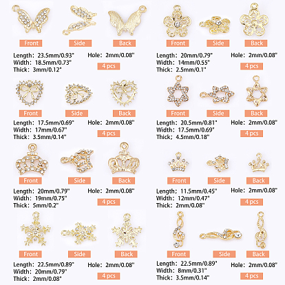 Superfindings 32 pcs 8 pendentifs en alliage de style strass, papillon & coeur & étoile & couronne & flocon de neige