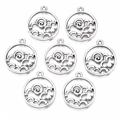 Tibetan Style Alloy Pendants, Cadmium Free & Nickel Free & Lead Free, Flat Round with Auspicious Cloud Pattern