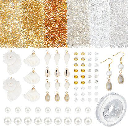 Наборы для изготовления эластичных браслетов своими руками, в том числе подвески из натуральных ракушек, Стеклянные жемчужные бусины, Бисер из стекла , эластичная нить