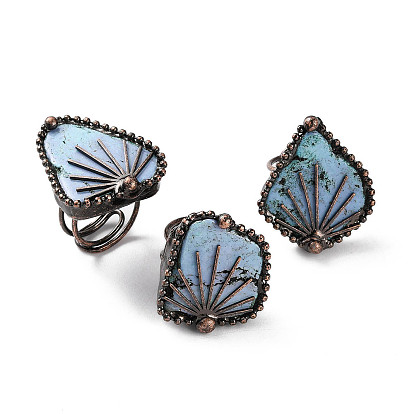 Регулируемые кольца с треугольниками из синтетической бирюзы, женское латунное кольцо красного медного тона