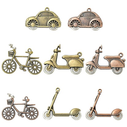 8Pcs 8 Styles Tibetan Style Alloy Pendants, Car/Bicycle Charms