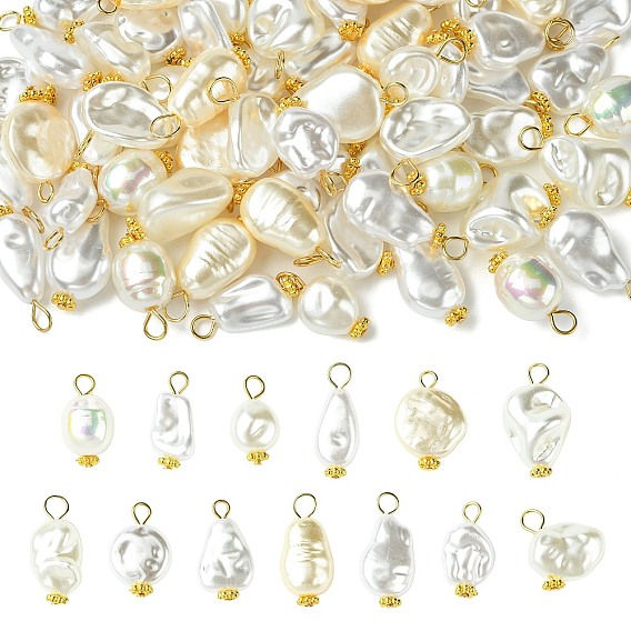 65шт 13 стили АБС-пластик подвески с имитацией жемчуга, самородки, с 304 петлей из нержавеющей стали с плоской головкой
