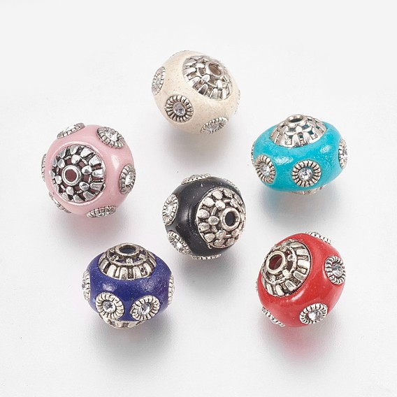 Handmade Indonesia Beads, with Alloy Findings and Rhinestone, Rondelle