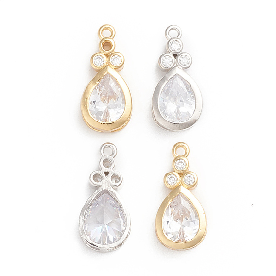 Brass Micro Pave Clear Cubic Zirconia Pendants, Teardrop