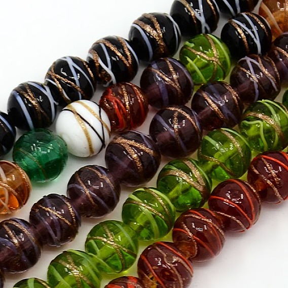 Round Shaped Handmade Gold Sand Lampwork Beads Strands, 10mm, Hole: 2mm, about 30pcs/strand, 11.8 inch