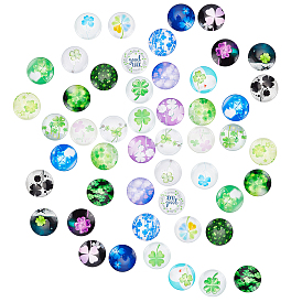PandaHall Elite Glass Cabochons, Half Round/Dome with Clover Pattern