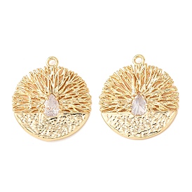 Латунные микро проложить кубического циркония подвески, плоские круглые прелести, без никеля , реальный 18 k позолоченный