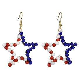 Boucles d'oreilles pendantes en perles de verre pour le jour de l'indépendance, avec des épingles de laiton, étoiles creux