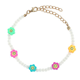 Colorful Clay Smiling Face Bracelet with Beaded Letter Charm, Perfect for Dance Performance and Gift Giving