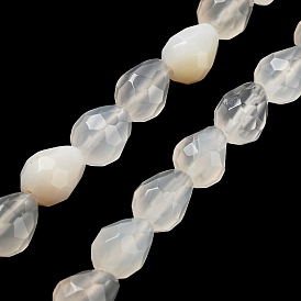 Naturelles agate perles blanches de brins, larme à facettes