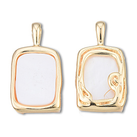 Brass Pendants, with Shell, Cadmium Free & Nickel Free & Lead Free, Seashell Color, Rectangle Charm